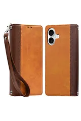 シズカウィル iPhone17用 ケース カバー 手帳型 本革調 レザーケース イエローブラウン×ブラウン 1個入りのサムネイル
