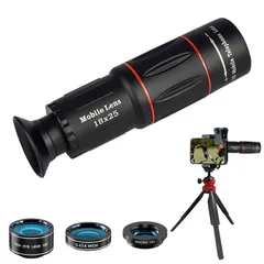 4in1 スマホ望遠レンズ セット 望遠鏡 小型 iphone携帯望遠レンズ 超軽量【HD18x単眼鏡/0.63x広角レンズ/15xマクロレンズ/198°魚眼レンズ】専用アイカップ 高級プリズムBak4 iphone外付け スマホ用カメラレンズ スマホ対応レン