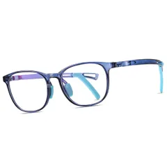 [Accessorys924] 日本工業規格試験実証済 PCメガネ ブルーライト カット 子ども キッズ 眼鏡 ゲーム用 メガネ レディース メンズ ＰＣ ＵＶカット めがね 3点セット JIS こども用 (ウェリントン, ブルー＆スカイ)