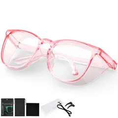 花粉防止メガネ 花粉症 メガネ 曇らない 【両面曇り止め ブルーライトカット】花粉メガネ 保護メガネ レディース メンズ兼用 花粉対策 花粉症用メガネ 花粉症予防メガネ 飛沫防止メガネ かふんしょうのメガネ 花粉メガネ 防塵 紫外線 軽量(クリアレッド)