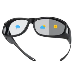 [TINHAO] オーバーサングラス 調光偏光レンズ メガネの上から UV400 99.9%カット ブルーライトカット 昼夜兼用 TR90素材 超軽量 メンズ レディース 度付き対応 スポーツサングラス