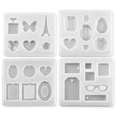 レジン型 ソフトモールド 4個26種 ジュエリー 宝石 しずく タグ メガネ 四角 ハート 丸 楕円 フレーム シリコン モールド アクセサリー パーツ