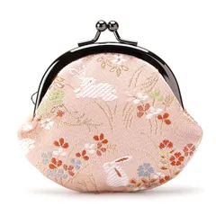京都芸美堂 西陣織 2.6寸がま口財布 職人手作り 和柄 日本製 (ピンク 露芝)
