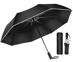 MOTIFUN 折りたたみ傘 ワンタッチ 自動開閉 大きいサイズ【 210T 超撥水・ 8本骨 晴雨兼用】耐風 折り畳み傘 豪雨対応 おりたたみ傘 梅雨対策 台風対応 uvカット 日傘 紫外線遮断 軽量 反射テープ 丈夫 折畳傘 メンズ 収納ポーチ付き (ブラ
