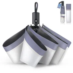 折りたたみ傘 uvカット 遮熱 ワンタッチ 自動開閉 折り畳み日傘 100 遮光 軽量 6本骨 折り畳み コンパクト 紫外線遮断 UPF50+ 熱中症対策 日焼け防止 耐風撥水 晴雨兼用 傘 メンズ レディース 収納ポーチ付き (ホワイト（グレーブルー裾）)