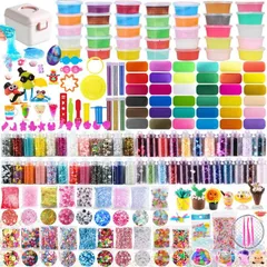 Jecimco スライム キット 水晶粘土 DIY ねんど セット 粘土遊び おもちゃ 手作りツール 金魚鉢ビーズ 果物切片 カラフルフォーム紙吹雪 含有71個入り slime kit