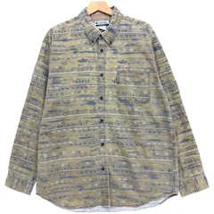Columbia コロンビア ネイティブ柄 総柄 長袖 コットンシャツ メンズL 古着 ボタンダウンシャツ ベージュ カーキ オリーブ【長袖シャツ】/ MS53