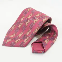 HERMES エルメス ネクタイ シルク100% クマ柄 ベア アニマル 総柄 ピンク ブルー 8.5cm メンズ 高級 ブランド フランス ビジネス フォーマル スーツ 結婚式 冠婚葬祭 おしゃれ レギュラータイ 人気 希少 動物柄