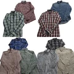 古着卸 まとめ売り トミーヒルフィガー 長袖シャツ 10枚セット (メンズ M ) ワンポイント チェック ダブルフラップ デニム 中古古着 ND6157