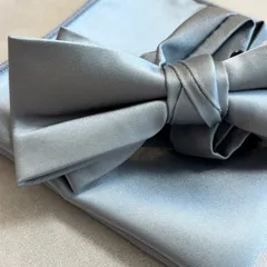 蝶ネクタイ 結婚式 新郎 親族 シルバー グレー 二次会 パーティ ポケットチーフ