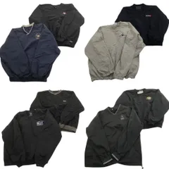 古着卸 まとめ売り ワンポイント プルオーバー ジャケット 8枚セット (メンズ XL ) Ｖネック ブラック 英文字 中古 古着 ND9515