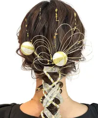 髪飾り 成人式 水引 金箔 銀箔 組紐 人気 ロープ ゴールド シルバー ヘアアクセサリー 前撮り 振袖 卒業式 結婚式 和装 袴 着物 浴衣に ブライダル 花嫁 ヘッドパーツ J0026