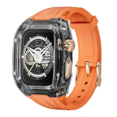 新品 ANYOI 対応 Apple Watch バンド PCケース+TPU素材製 Ultra 3/2/1 アップルウォッチ バンド ケース 一体型 バンド 交換ベルト あっふウォッチバンド 耐衝撃 通気 男女通用(49mm透黒+オレンジ)