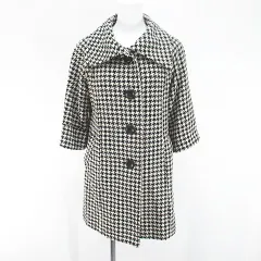 JA ORLLIA ORLLIA O 千鳥格子柄 コート ミディアム丈 9AR 黒系 ブラック ポケット 毛 ウール 裏地