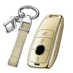 新品 [TECART] メルセデス専用 キーケース キーカバー キーホルダー スマートキーケース メルセデスベンツ Eクラス E200 E300 E320 Sクラス S320 Cクラス Gクラス G350d などに適応 純正 ゴールデン