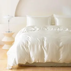 新品 布団カバー セット 涼感 おしゃれ ツルツル ボックスシーツ 冷感 夏用 シルクみたい サテン ツヤ 光沢 シングル レーヨン 柔らか 可愛い 布団カバーセット 優しい 肌触り 寝具 掛布団 おしゃれ 北欧 まくら 丸洗いOK 和式 洋式 (アイボリーフ