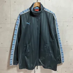 PUMA プーマ ジャージ トラックジャケット Y2K ジップアップ トップス L-XL ブルー 青 ストライプ デカロゴ 刺繍 メンズ SQ-11-15
