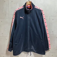 PUMA プーマ ジャージ トラックジャケット Y2K ジップアップ トップス L-XL ネイビー ピンク ストライプ デカロゴ 刺繍 メンズ SQ-11-16