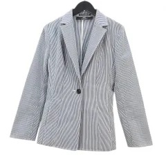 イネド INED 長袖 テーラード シングル ジャケット 11青系ブルー ストライプ柄 袖口スリット