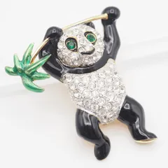 R991 ブローチ パンダ ブラックエナメル ラインストーン パヴェ ゴールドカラー デザイン コスチュームジュエリー