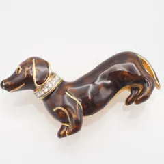 R368 ブローチ 犬 ドッグ ブラウン系カラー ラインストーン デザイン コスチュームジュエリー