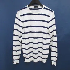 ロベルトコリーナ ROBERTO COLLINA ボーダー 長袖 ニット セーター 46 白系 ホワイト イタリア製 透け感