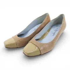 銀座かねまつ GINZA Kanematsu パンプス スクエアトゥ 23.0㎝ ベージュ レザー エナメル 日本製