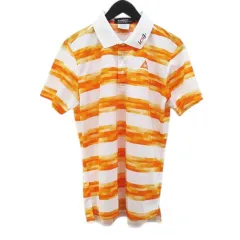 ルコックスポルティフ le coq sportif QG1523 ゴルフウェア ボーダー柄 半袖 ポロシャツ L オレンジ ハーフボタン ロゴ 刺繍 サイドカット