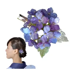 髪飾り 浴衣 紫陽花  かんざし 和装小物 ＆JuJu (パープル クリップタイプ)