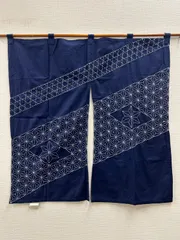 【在庫処分品】のれん　手刺繍　HAND EMBROIDERY コットン100％　約85X90㎝