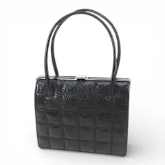 ハンドバッグ クロコ型押し ブラック 黒系 レザー