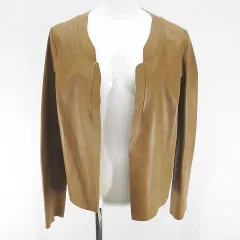タラジャーモン  TARA JARMON ノーカラージャケット レザージャケット 羊革 前開き 40 茶系 ブラウン 無地のサムネイル