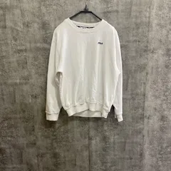 【Y-499】FILA スウェット Lサイズ ホワイト 白 ワンポイントロゴ トレーナー メンズ 長袖 シンプル カジュアル 古着 ストリート スポーツブランド フィラ 裏起毛 無地 秋冬 春服
