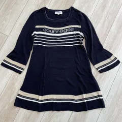 Courreges クレージュ ロゴ チュニックワンピース フレア袖 ネイビー 38 日本製 Y2K Vintage Archive 00s
