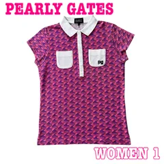 PEARLY GATES パーリーゲイツ 半袖 ロゴ刺繍 総柄 コットン混 ストレッチ ポロシャツ 1
