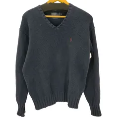 ポロバイラルフローレン Polo by RALPH LAUREN 90S ポニー刺繍  Vネック ローゲージ リブ編み コットン ニット セーター メンズ import：L 