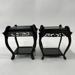 花台 飾り台 置台 唐木 透かし彫り 盆栽 猫足 木製四つ足 茶道具 古道具 2セット サイズ約W20.5×H28×D20.5cm / W24×H27×D24cm#15782