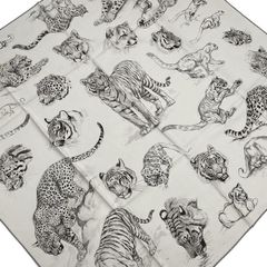 極美品 HERMES エルメス ロベールダレ 大判スカーフ 猫科動物 グレー