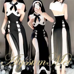 ベール&Tバック付きセクシー可愛いシスターコスプレ衣装フルセット　セクシー修道女制服ワンピース　職業系　キャバドレス　ステージ服　イベント仮装　写真撮影　ハロウインコスプレ大人レディース　文化祭　学園祭　アイドル　舞台演出　クリスマス会パーティードレス　二次会