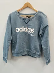 ピ614●adidas neo●アディダスネオ●スウェット●デニムスウェット●ロゴプリント●V字ステッチ●裾リブ●ユニセックス●レディース●sizeM●インディゴ