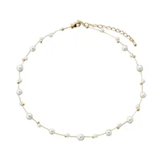 【ゴールド×ワンサイズ】[Cream dot. クリームドット公式] ネックレス レディース   ニッケルフリー ショート ワイヤー パール メタルボール ステーション 軽量 短め パーティー  
