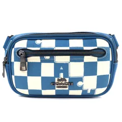 極美品△COACH コーチ CR210 チェッカーボード プリント エリアス ミニ ベルト バッグ コーティングキャンバス スムースレザー ブルージェイ/チョーク ボディバッグ ショルダーバッグ レディース