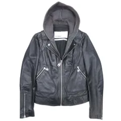 美品 DOMA ドマ フードドッキング レザージャケット ライダース ブルゾン アウター ラムレザー 羊革 XS 黒 ブラック レディース 古着 中古 USED