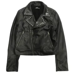 新品同様 REFLEM レフレム ボア裏地PU レザー スタッズ ライダース ジャケット ブルゾン フェイクレザー 安全ピン F 黒 ブラック レディース 古着 中古 USED