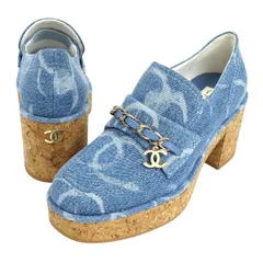 シャネル ココマーク デニム 厚底 ローファー G45142 レディース ライトブルー CHANEL【中古】 【アパレル・小物】