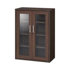 送料・手数料無料】アイリスオーヤマ ブラウン木製食器棚 ガラス扉付き