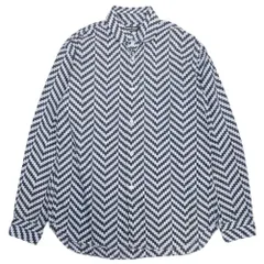 美品 19aw COMME des GARCONS HOMME DEUX コムデギャルソンオムドゥ 総柄 シャツ カットソー トップス 長袖 L ブルー 黒 ブラック メンズ 古着 中古 USED