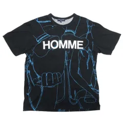 良品 COMME des GARCONS HOMME コムデギャルソンオム ロゴ プリント 総柄 半袖 Tシャツ カットソー M 黒 ブラック 青 15aw メンズ 古着 中古 USED