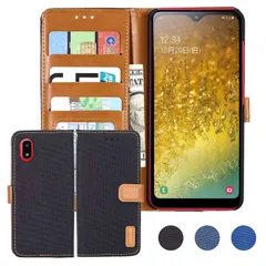 【数量限定】デニム材料 手帳ケース (ブラック) Samsung ギャラクシーa20 a21 対応 カバー 手帳型 A20/A21/SC-02M/SC-42A/SCV46 カード収納 サイドマグネット スタンド機能付き Galaxy 財布型 ケース 互換性 S