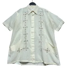 ヴィンテージ カナダ製 メキシカンシャツ キューバシャツ 刺繍 半袖 メンズXL相当 アイボリー 古着 65%ポリエステル 35%コットン【半袖シャツ】/ IA253